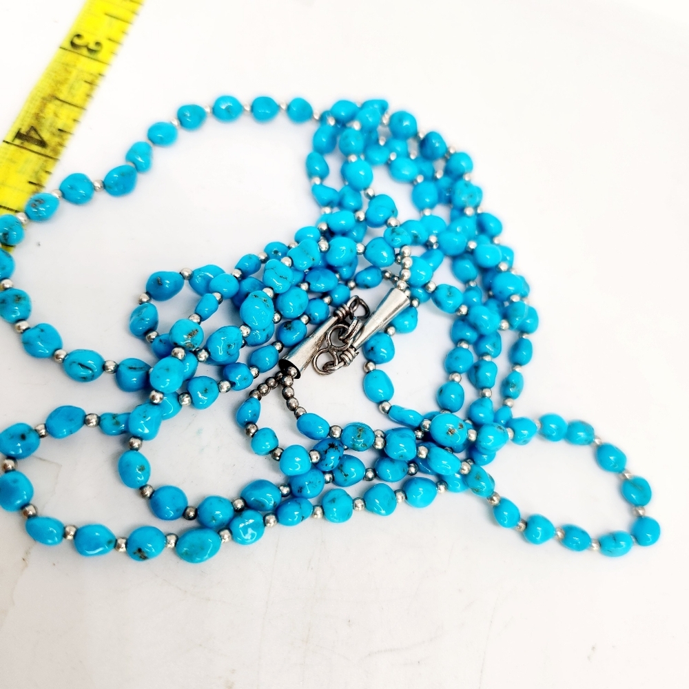 Sleeping Beauty Turquoise 925 Sterling Silver Nugget Bead Necklace & Earring Set - Picture 10 of 13